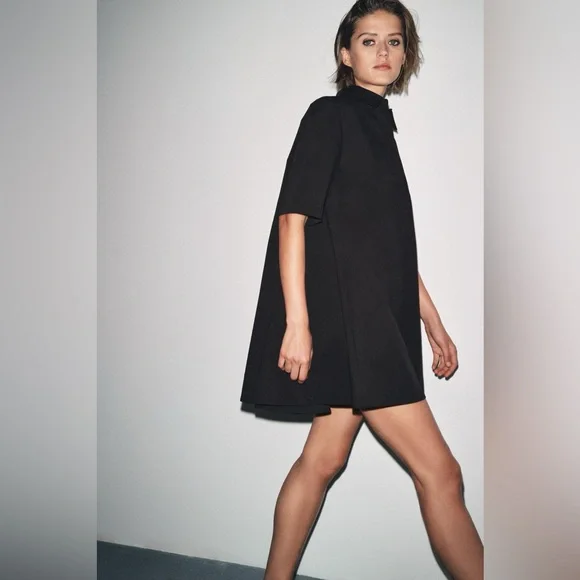 ZARA Short black poplin dress, ZW collection M NWT - Picture 2 of 12
